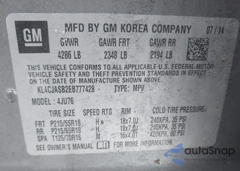 2014 Buick Encore z USA, uszkodzony, nr VIN KL4CJASB2EB777428